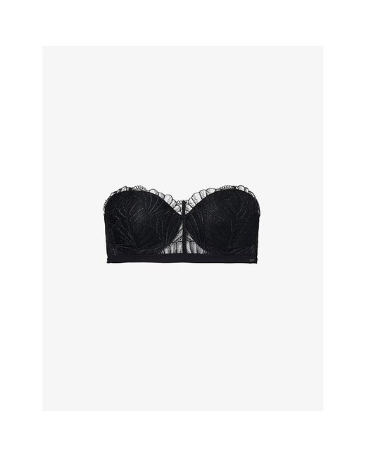 Calvin Klein Black Floral-lace Underwired Padded Bandeau Bra