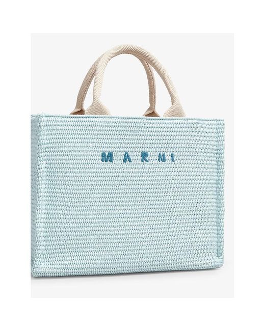 Marni Blue Logo-embroidered Woven Tote Bag