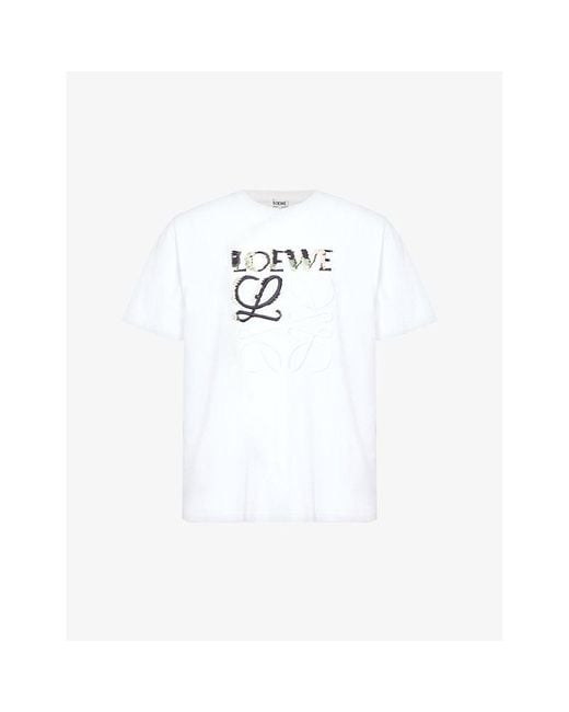 Loewe White Brand-embroidered Relaxed-fit Cotton-jersey T-shirt for men