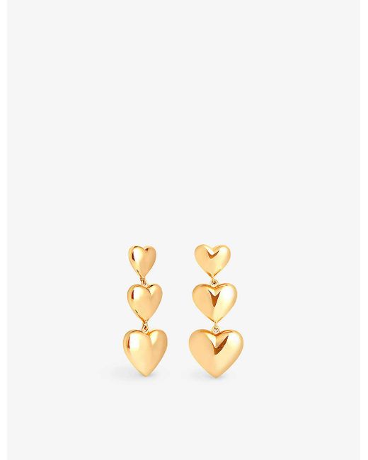 Astrid & Miyu Metallic Heart Drop 18ct Yellow Gold-plated Sterling-silver Drop Earrings