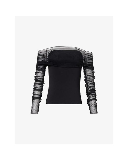 Nensi Dojaka Black Long-Sleeve Ruched Stretch-Woven Top