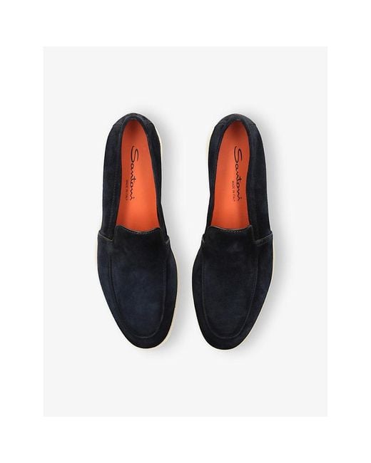 Santoni Blue Malibu Contrast-Sole Suede Loafers for men