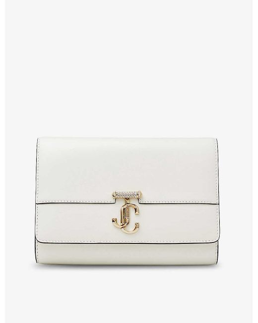 Jimmy Choo Varenne Logoembellished Leather Clutch in White Lyst