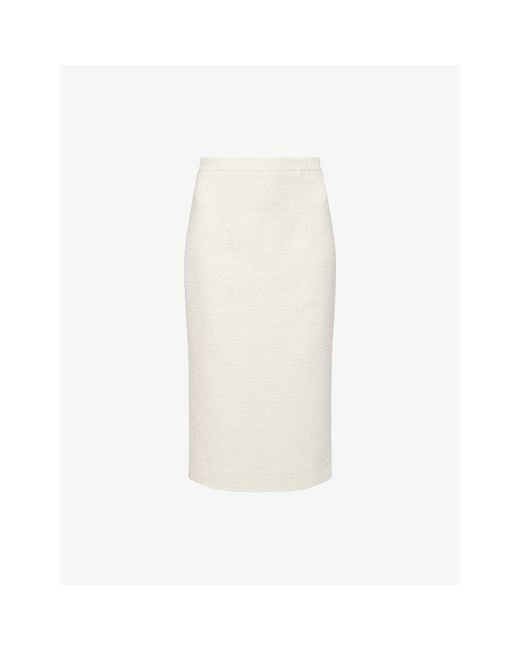 Roland Mouret White Split-Vent Boucle-Knit Midi Skirt
