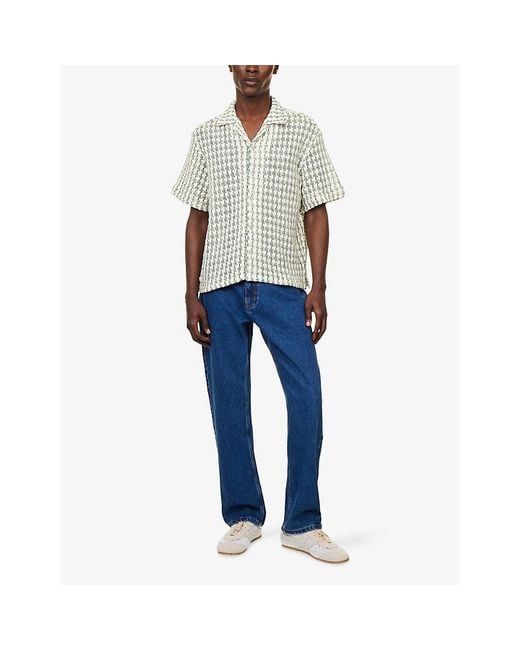 Percival White Freddie Crochet Cotton-Knit Shirt for men
