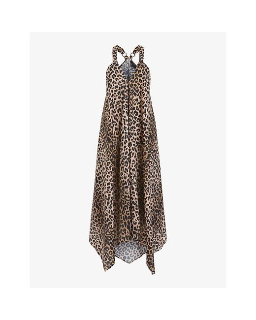 AllSaints Brown Lil Leopard-print Sleeveless Cotton Maxi Dress