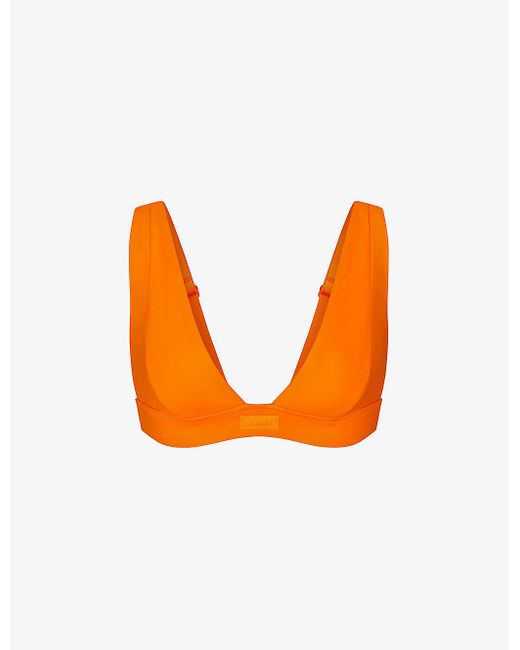 Skims Orange Plunge-neck Brand-patch Recycled Stretch-nylon Bikini Top Xxx