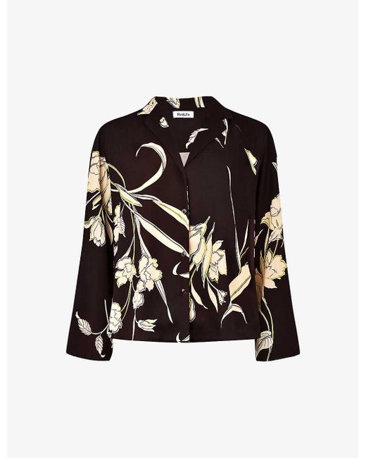 Ro&zo Black Climbing-floral Oversized Recycled Polyester-blend Blouse