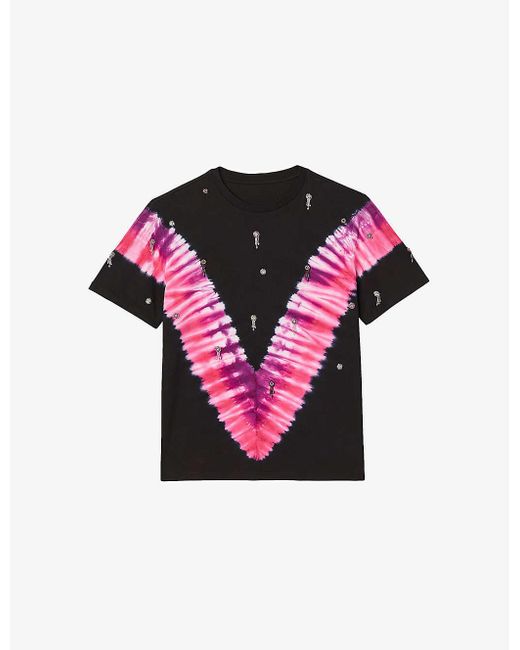 Sandro Multicolor Paradise Embroidered Tie-dye Cotton T-shirt