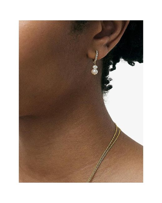 Astley Clarke Metallic Pearls 18Ct, Freshwater Pearl And Sapphire Drop Huggies
