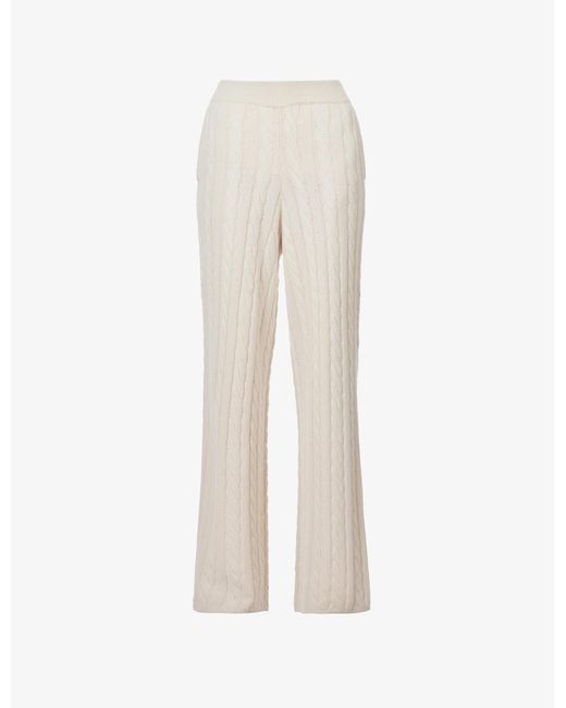 JOSEPH Wool Cableknit Flaredleg Midrise Woven Trousers in Ivory