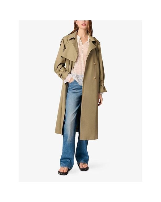Maje Natural Double-Breasted Cotton Trench Coat