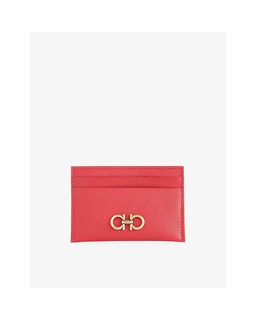 Ferragamo Red Gancini Logo-plaque Leather Card Holder