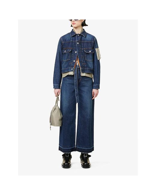 Sacai Blue Belted Mid-rise Wide-leg Denim Trousers