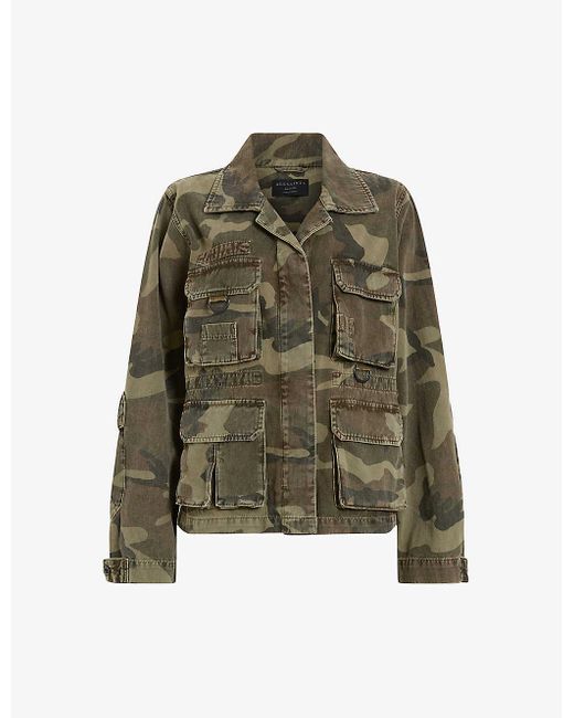 AllSaints Green Camo Elm Camo-Print Relaxed-Fit Organic-Cotton Jacket