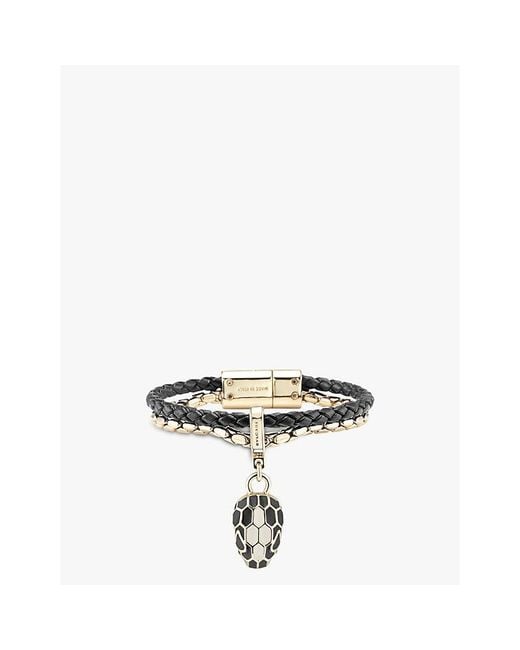BVLGARI Metallic Serpenti Forever Small Brass And Leather Bracelet