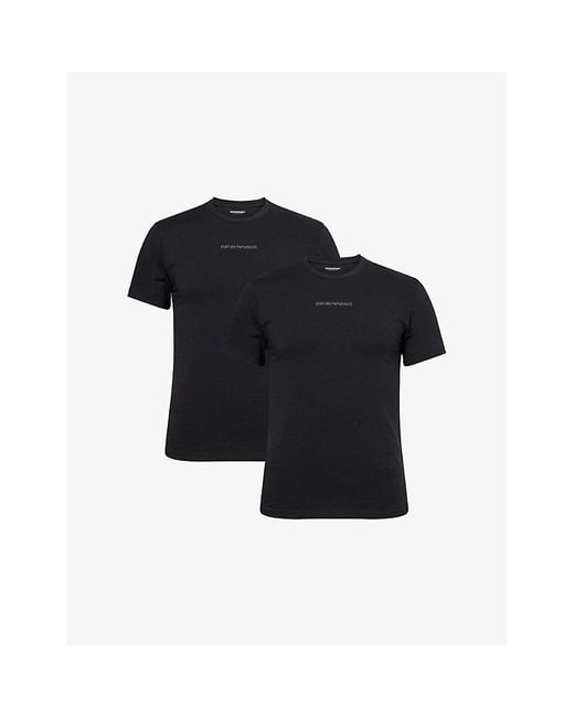 Emporio Armani Blue Logo-Print Pack Of Two Cotton-Jersey T-Shirts for men