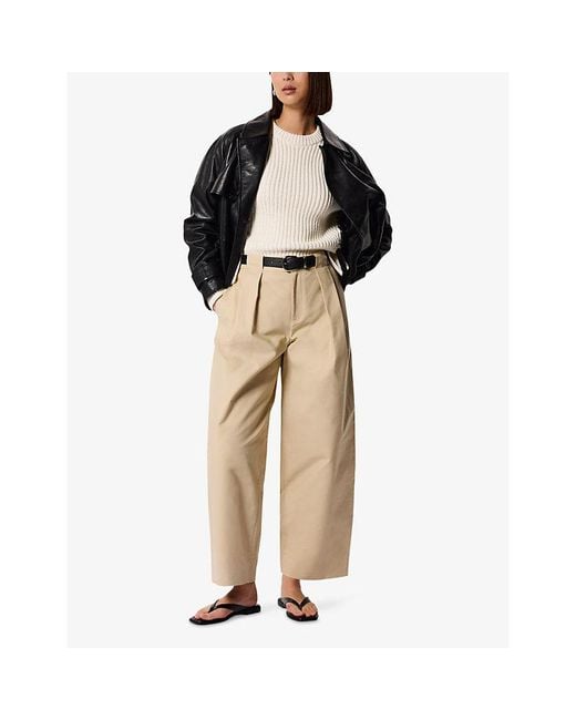 Whistles Natural Pleated Barrel-Leg Cotton Trousers