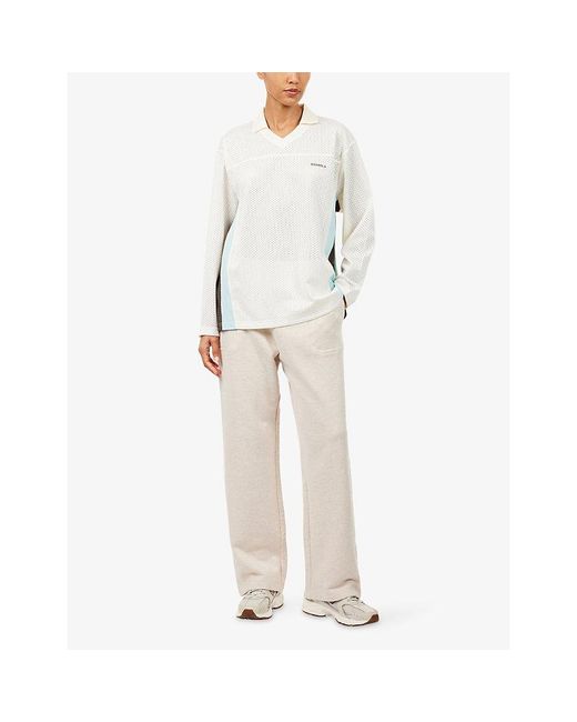 ADANOLA White Collared Long-Sleeve Mesh Jersey Top