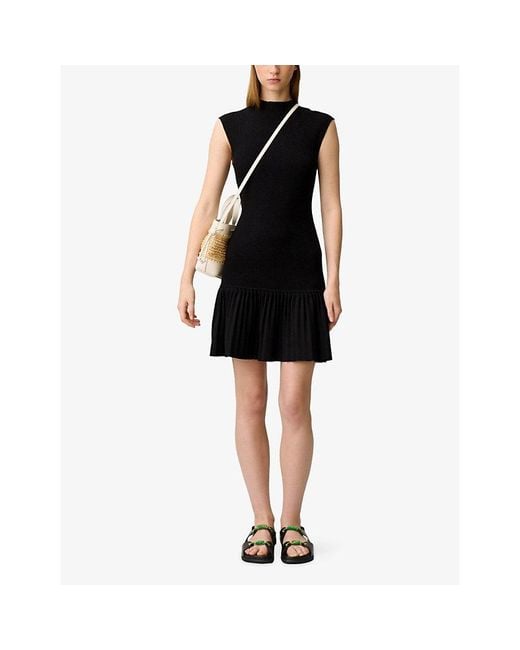 Claudie Pierlot Black Sleeveless Pleated-Trim Knitted Mini Dress