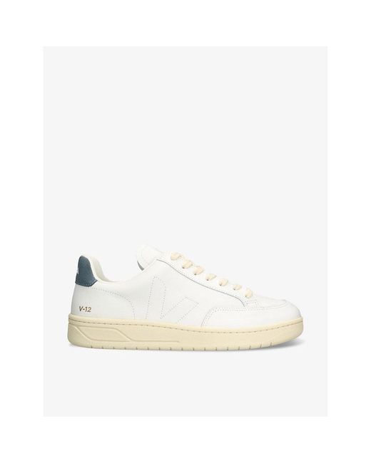 Veja White V12 Logo-Embroidered Leather Low-Top Trainers for men