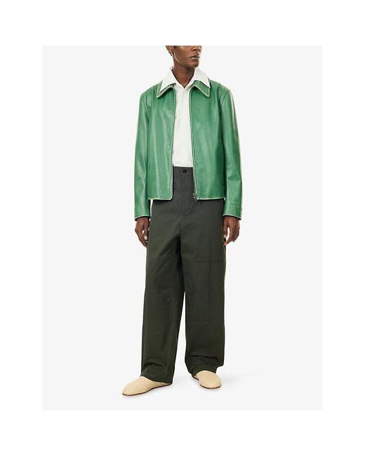 Bottega Veneta Green Intrecciato-Weave Leather Jacket for men