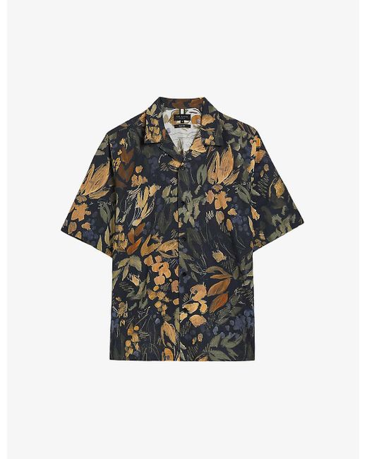 Ted Baker Gray Moselle Floral-print Relaxed-fit Linen And Cotton-blend Shirt for men