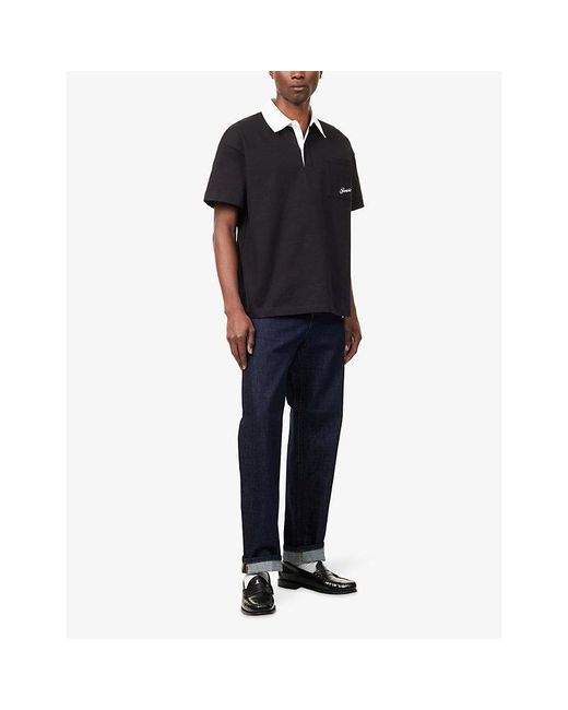 Summit Black Rugby Short-Sleeve Cotton Polo Top for men