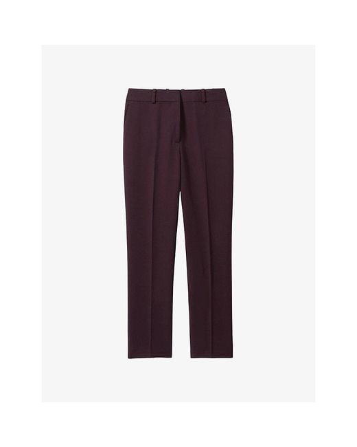 Reiss Purple Gabi Slip-Pocket Slim-Leg Mid-Rise Woven Trousers