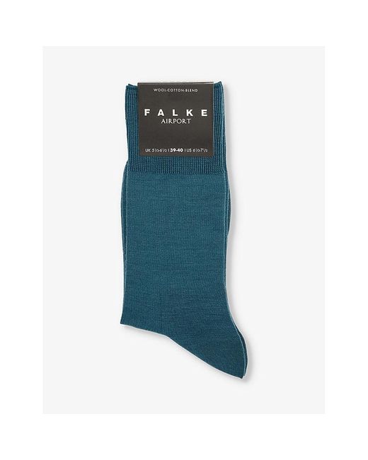 Falke Blue Airport Logo-print Wool-blend Knitted Socks for men