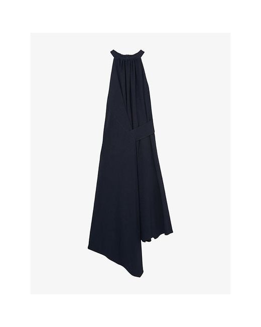 Reiss Blue Maeve Drape-Detail Sleeveless Woven Midi Dress