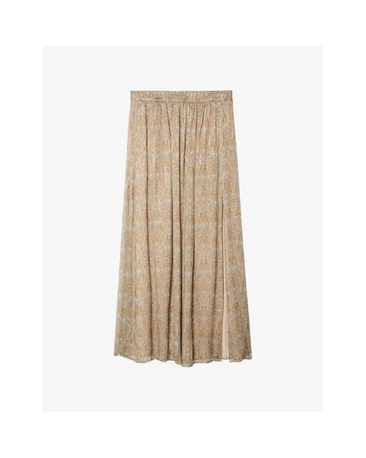 Zadig & Voltaire Natural Jady Metallic-Stripe Chiffon Maxi Skirt