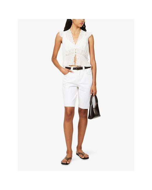 Free People White Montana Long-Line Denim Shorts