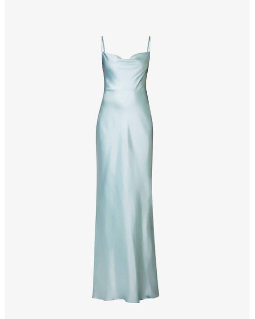 Pretty Lavish Blue Keisha Cowl-neck Satin Bridesmaid Dress