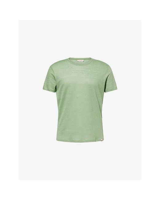 Orlebar Brown Green Crewneck Short-Sleeve Linen T-Shirt for men