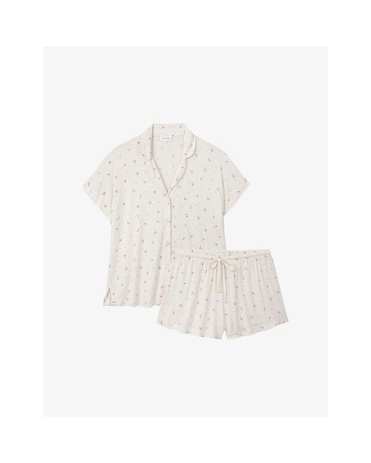 The White Company White Heart-Print Short-Sleeved Jersey Pyjamas