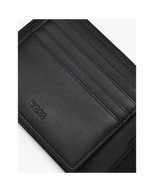 Boss Black Logo-Deed Trifold Leather Wallet for men