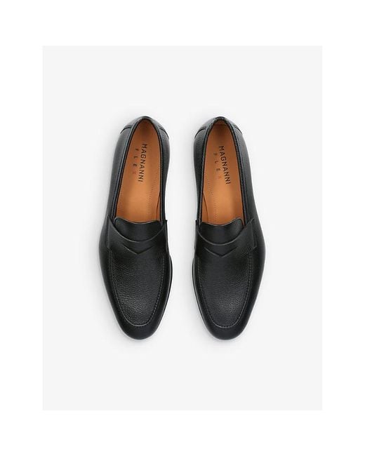 Magnanni Shoes Black Diezma Leather Penny Loafers for men