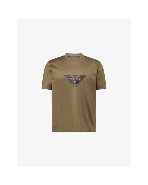 Emporio Armani Green Faded Logo-Print Cotton-Jersey T-Shirt for men
