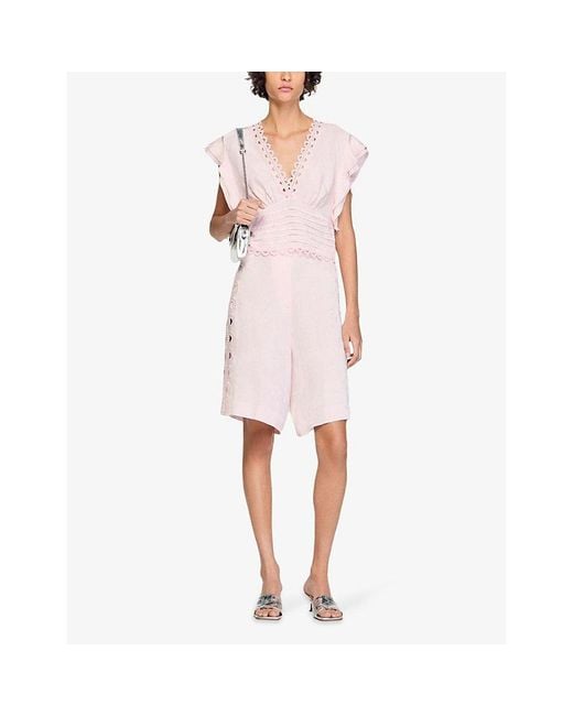 Sandro Pink Floral-Jacquard Woven Bermuda Shorts