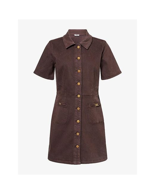 PAIGE Brown Clementine Button-Through Denim Mini Dress