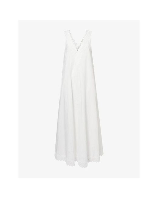 Dissh White Annabel Lace-Trim Cotton-Blend Maxi Dress