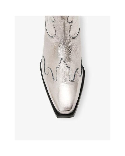 AllSaints Gray Dolly Stitchwork Heeled Leather Western Boots