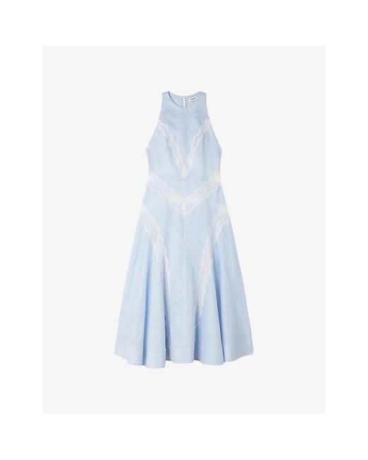 Sandro Women's Blue Lace-Trim Linen-Blend Maxi Dress - www.eharrisgallery.com Sandro Women's Blue Lace-Trim Linen-Blend Maxi Dress - www.eharrisgallery.com