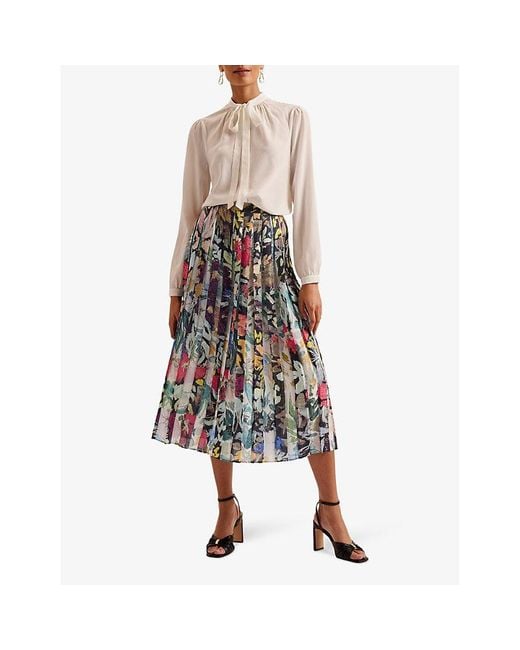 Ted Baker Blue Cornina Spliced Floral-print Woven Midi Skirt