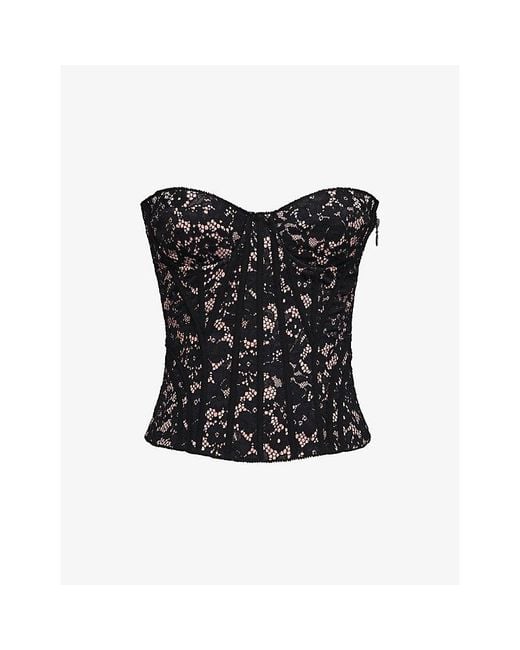 House Of Cb Black Solaine Floral Lace Corset Top Xs (A-C Cup)