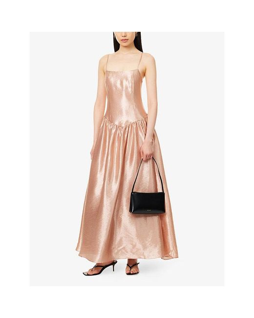 Amy Lynn Pink Drop-Waist Metallic Satin-Crepe Maxi Dress