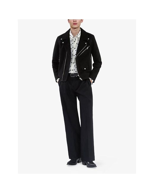 The Kooples Black Straight-Cut Notch-Lapel Leather Biker Jacket for men