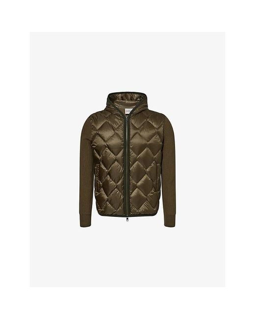 Moncler Green Contrast-Knit Hooded Shell-Down Cardigan for men