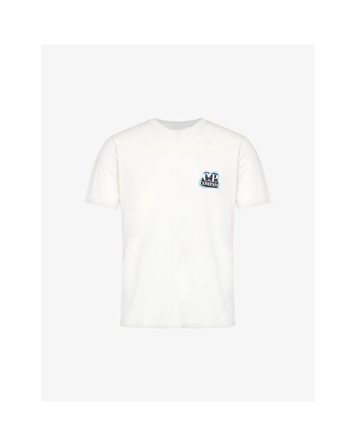 C P Company White Brand-print Crewneck Cotton-jersey T-shirt for men